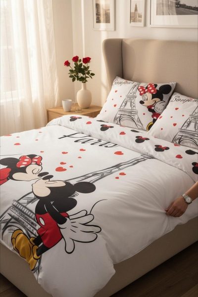 Parure Housse de couette Mickey et Minnie à Paris en coton