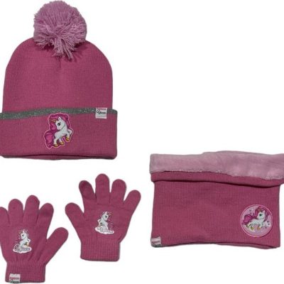 Set 3 pièces Bonnet + Snood + gants Licorne