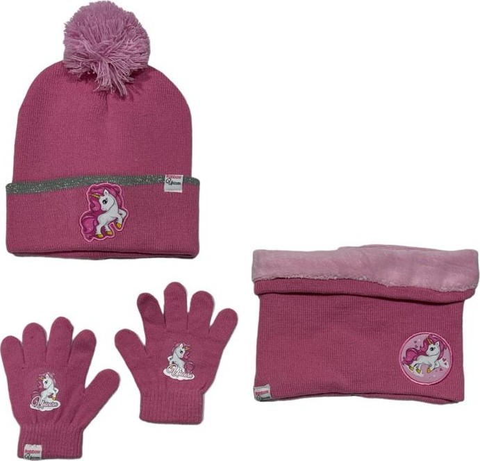 Set 3 pièces Bonnet + Snood + gants Licorne