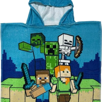 Poncho de bain Minecraft à capuche en coton