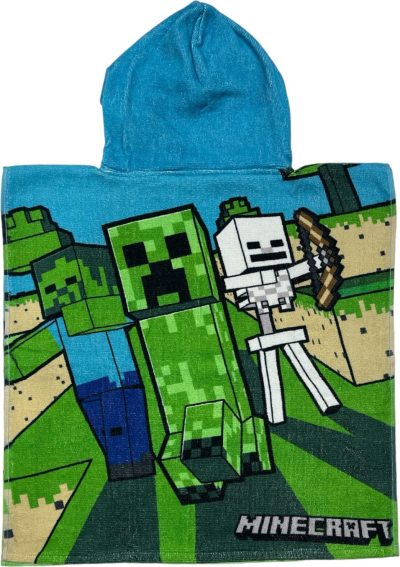 Poncho de bain Minecraft à capuche en coton