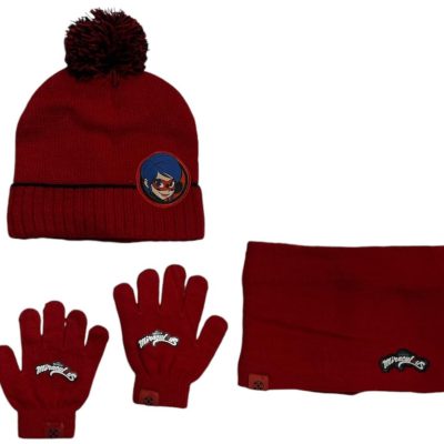 Set 3 pièces Bonnet + Snood + gants Lady bug