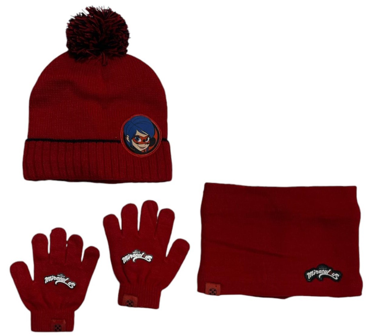 Set 3 pièces Bonnet + Snood + gants Lady bug