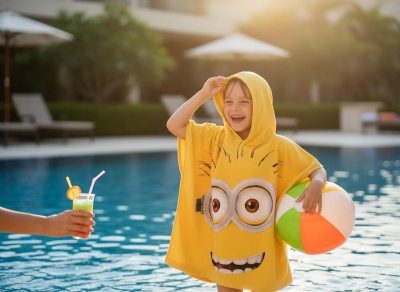 Poncho de bain Minions à capuche en coton