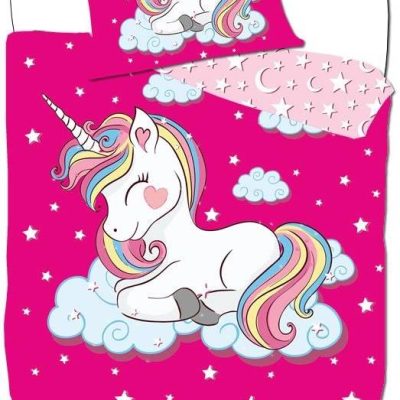 Parure Housse de couette Licorne en Coton avec Taie d oreille