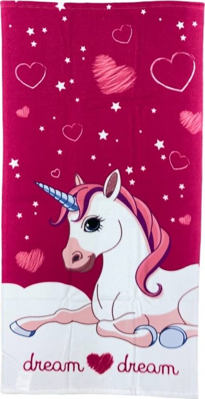 Drap de plage ou drap de bain Licorne en rose
