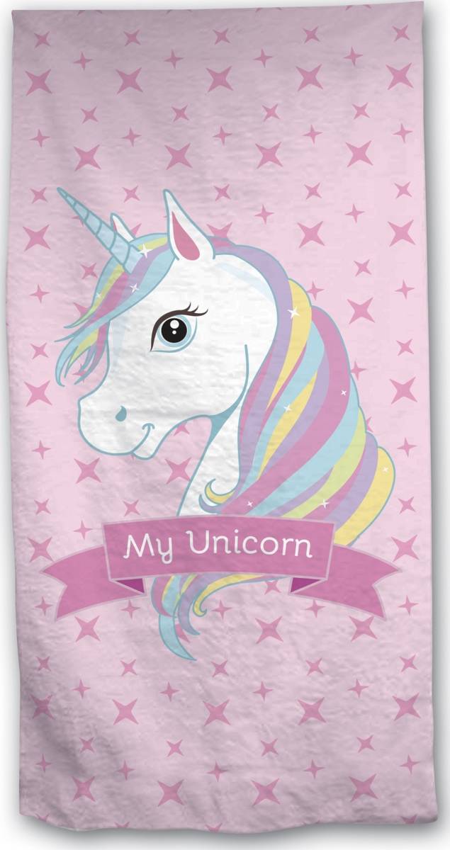 Drap de plage Licorne en rose