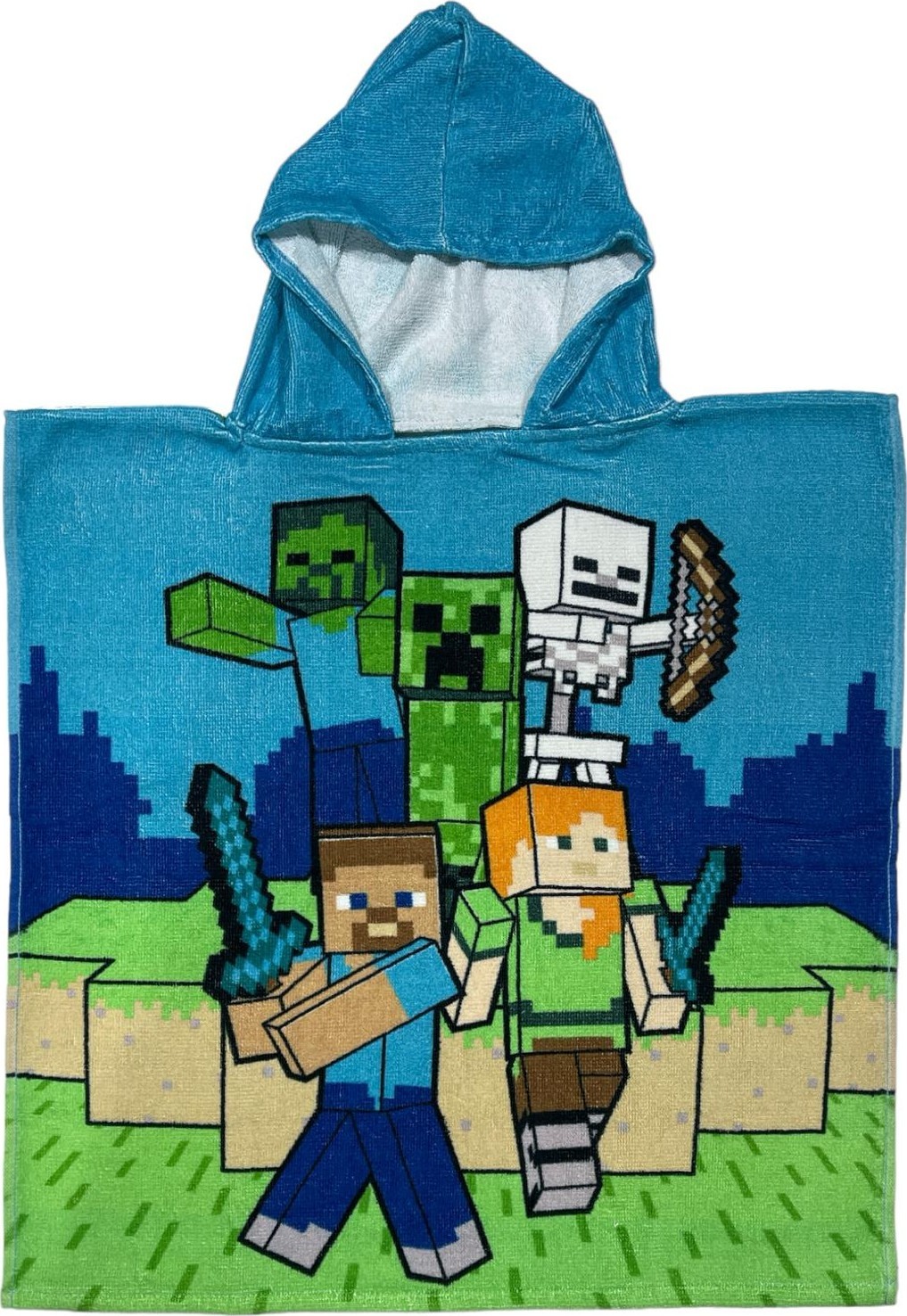 Poncho de bain Minecraft à capuche en coton