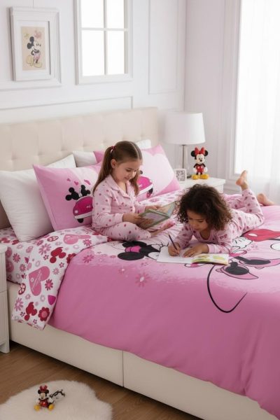 Parure de lit Mickey et Minnie en rose