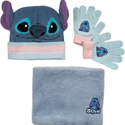 Set 3 pièces Bonnet + Snood + gants Stitch Disney