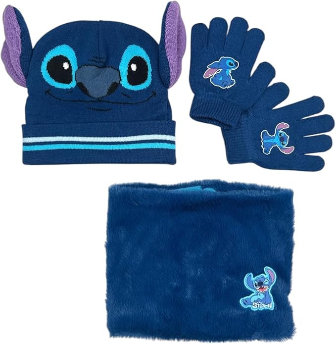 Set 3 pièces Bonnet + Snood + gants Stitch Disney