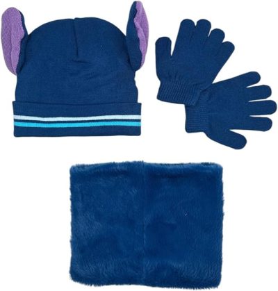 Set 3 pièces Bonnet + Snood + gants Stitch Disney