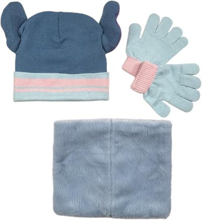 Set 3 pièces Bonnet + Snood + gants Stitch Disney