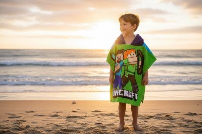 Poncho de bain Minecraft à capuche